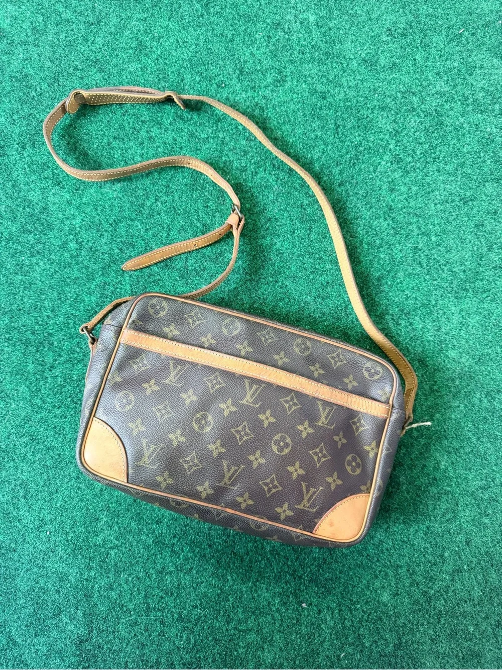 Louis Vuitton Brown Monogram Messenger Bag with Tan Leather Trim